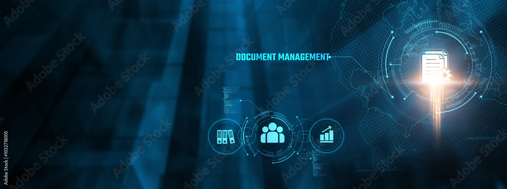 Poster document management concept: streamlining workflows, data security, collaboration, storage solutions