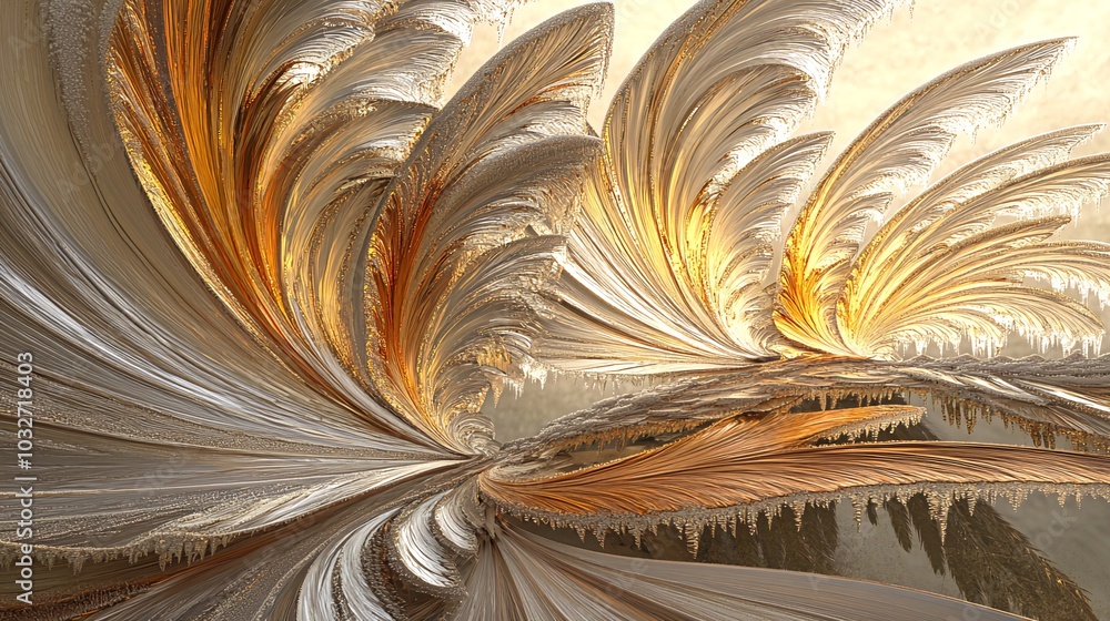 Poster abstract fractal art with swirling patterns and golden colors.