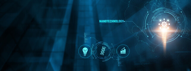 Nano-Technology Concept: Businessman interacting with nano-technology on virtual interface,...
