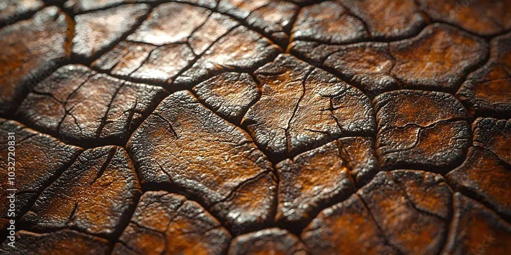 Poster close-up of a textured surface with deep cracks, showcasing a captivating interplay of light and sha