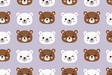 Cute brown and polar bears. Vector pattern. Flat style illustration