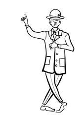illustration of a circus performer in a red suit and a hat