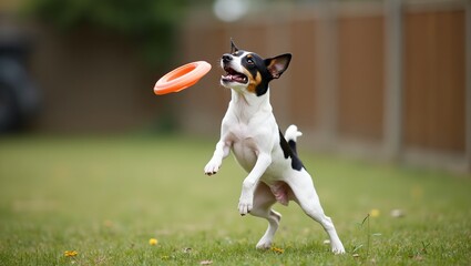 Energetic Jack Russell Terrier catching frisbee mid air