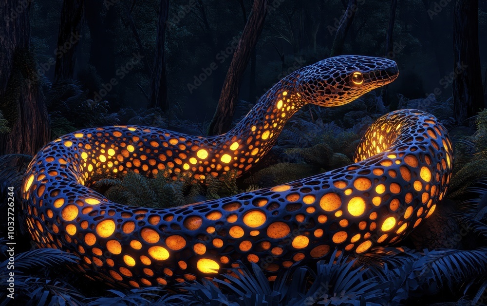 Poster intricate design of slithering snake in dark forest