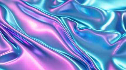 Gradient of periwinkle to teal metallic liquid background. Abstract neon texture. Rainbow 3d holographic foil. Wavy glossy surface in periwinkle and teal colors