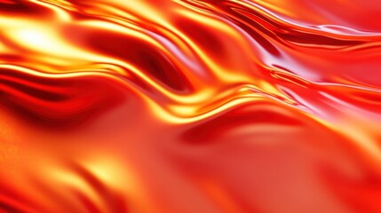 Naklejka premium Gradient of red to orange metallic liquid background. Abstract neon texture. Rainbow 3d holographic foil. Wavy glossy surface in red and orange colors