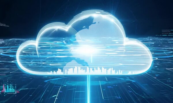 cloud computing concept on blue background, cloud computing technology
