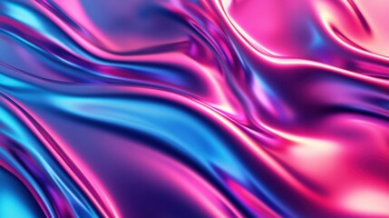 Obraz premium Gradient of ruby to sapphire metallic liquid background. Abstract neon texture. Rainbow 3d holographic foil. Wavy glossy surface in ruby and sapphire colors