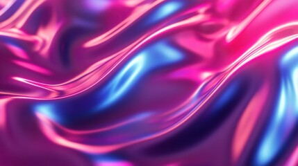 Obraz premium Gradient of ruby to sapphire metallic liquid background. Abstract neon texture. Rainbow 3d holographic foil. Wavy glossy surface in ruby and sapphire colors