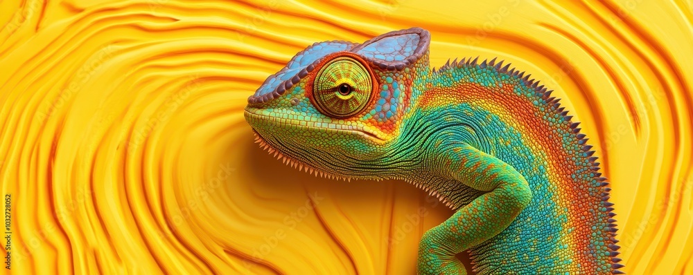 Poster chameleon blending into abstract background