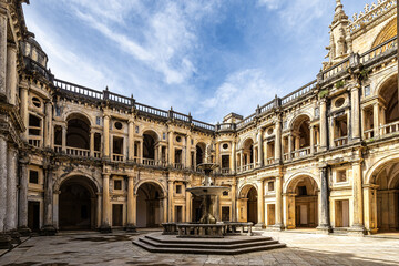 Main cloister of the Monastery of the Order of Christ, Convento de Cristo in Tomar, Portugal.
