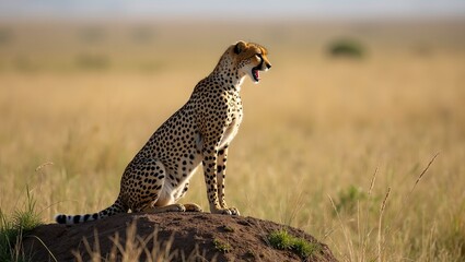 Naklejka premium Sleek cheetah ready to sprint on African plains