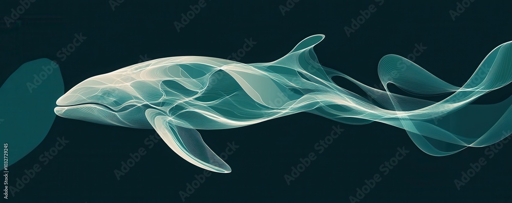 Poster abstract whale design with curving lines and fluidity