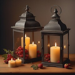 Laterne mit Kerze. Generative AI Technologie