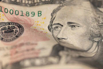 Crumpled US 10 dollar banknote