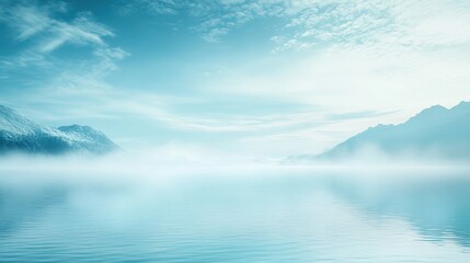 Fototapeta premium Serene Misty Lake Landscape with Blue Sky