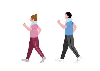 ウォーキングする若い男女
