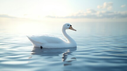 Obraz premium A white swan is swimming in a body of water
