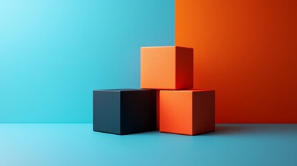 Obraz premium Three cubes of different colors are stacked on top of each other