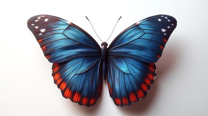 Obraz premium A blue and red butterfly with red spots on its wings