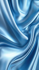 Light blue soft satin fabric waves vertical background design. Texture with smooth flowing patterns and shiny effect