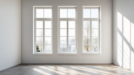 "Bright Modern Interior with Tall Windows"