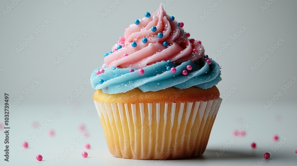 Poster Whimsical Cupcake with Pink and Blue Frosting