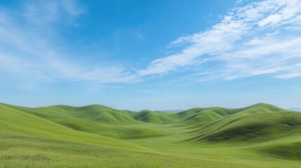 Fototapeta premium Lush Green Hills Under Clear Blue Sky