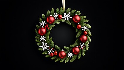 festive christmas wreath adorns dark background providing space welcoming message