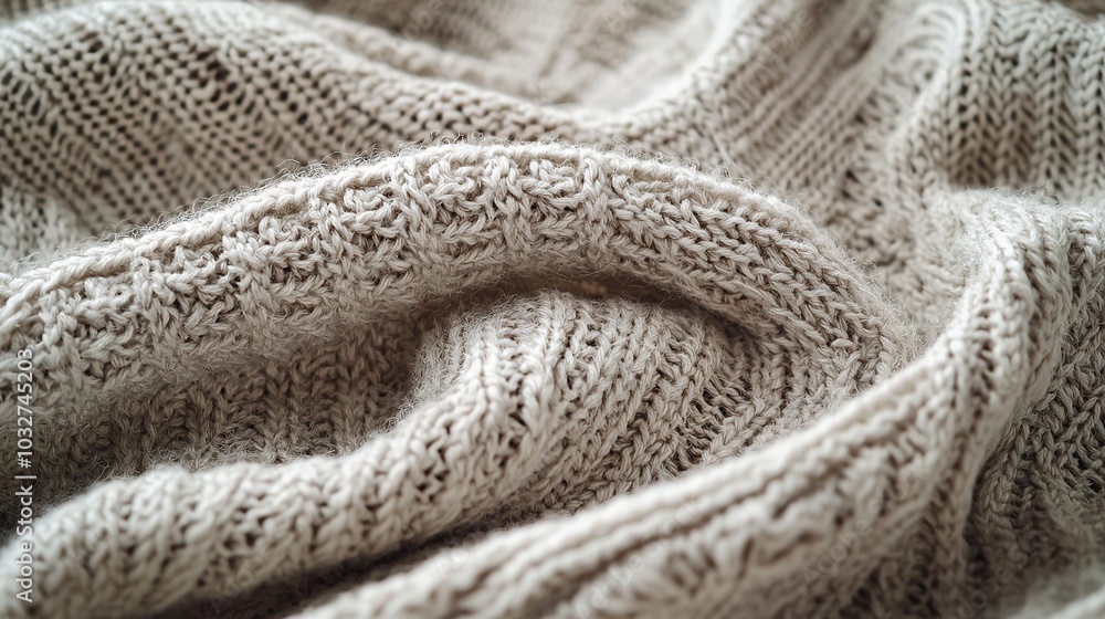 Poster a zoomed-in shot of a knitted blanket featuring two concentric circles at its base