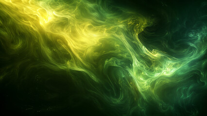 An Abstract Encounter of Swirling Green-Yellow Fog and Dark Background