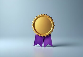 gold badge with a purple ribbon, set against a soft gray backdrop create with ai