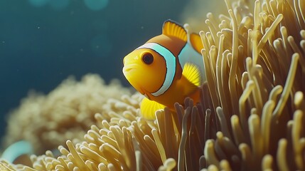 Clownfish Weaving Through Bright Anemones in Deep Ocean Waters picture