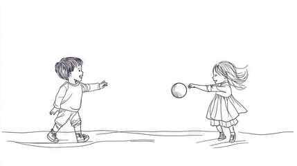   A black-and-white illustration portrays two children engaging in a ping pong competition at the shoreline
