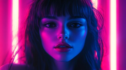 Neon Portrait of a Young Woman