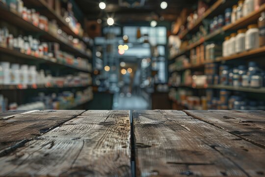 A close up of a wooden table in a store