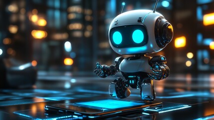 Robot in Futuristic Cityscape