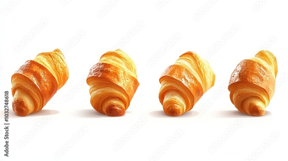 Poster set of 4 low poly croissants divider icons for website design - minimalist and playful game asset st