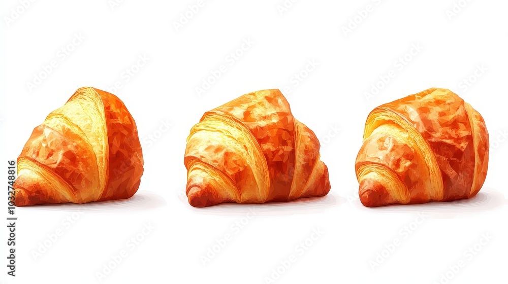 Poster set of 4 croissant low poly divider icons for website design with minimalist and playful toyism elem