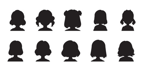Silhouettes collection of young girls with different hairstyles