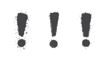 Black exclamation marks set in distressed grunge style on a white background