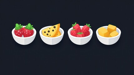 Playful Mix-and-Match Bowl Food Icons Set | Minimalist Game Assets in Low Poly Style