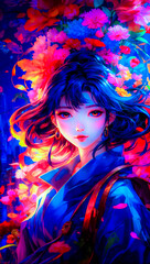 Fototapeta premium Beautiful Asian Women In A Flowery Background