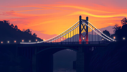 Fototapeta premium Magic Hour Bridge isolated with white highlights, png