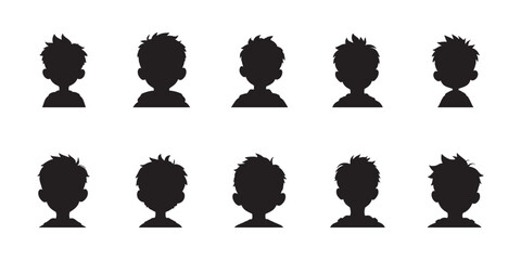 Silhouettes collection of young boys with different hairstyles