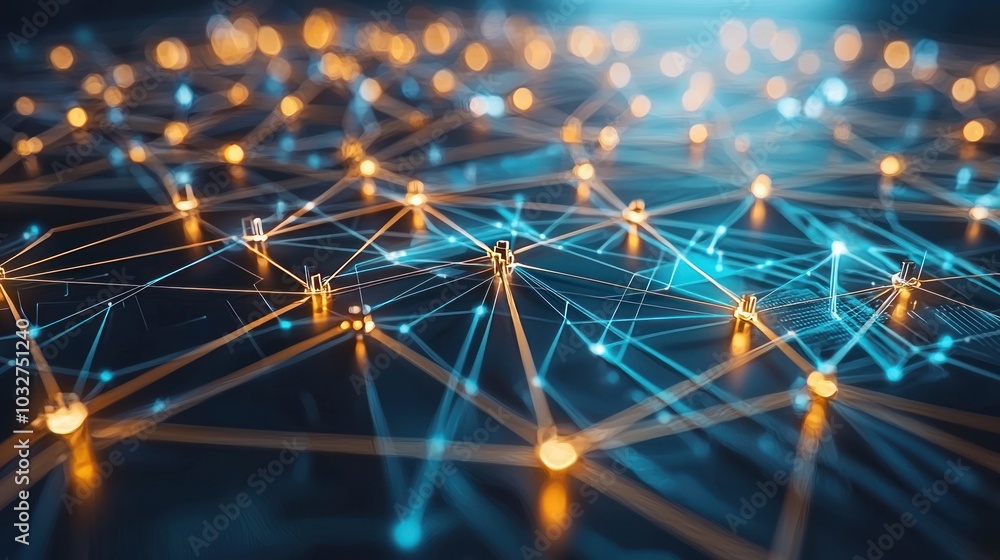 Poster technology networks connecting various devices, symbolizing the convergence of innovation and digita