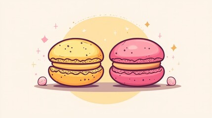 Whimsical Macarons in Bold Lines and Solid Colors - Minimalistic Children's Book Style Illustration