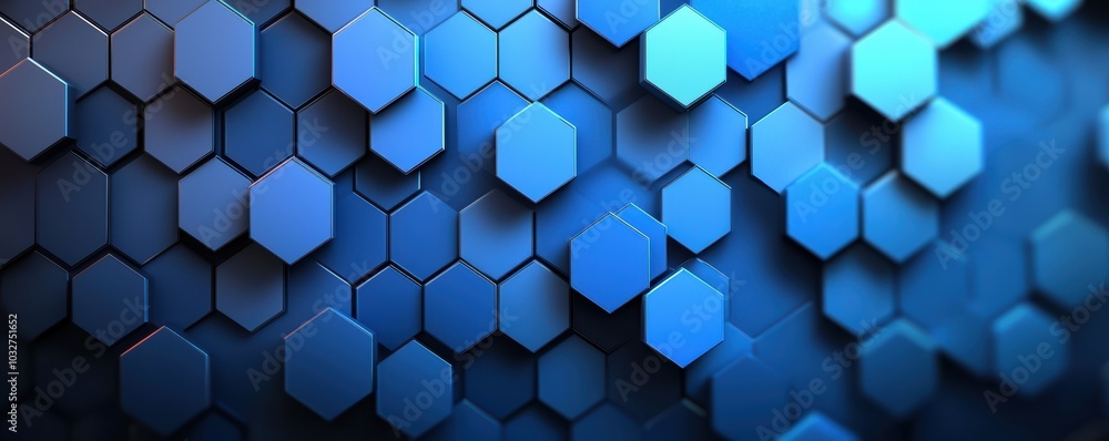 Poster blue gradient background with 3d hexagonal pattern evoking a modern and futuristic design