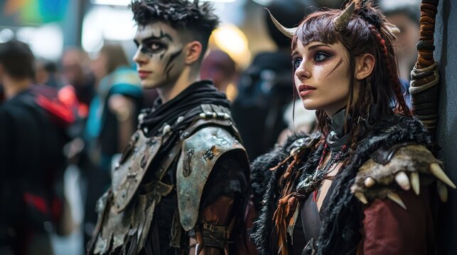 a cosplay convention with attendees dressed as their favorite characters, representing creativity and fandom culture