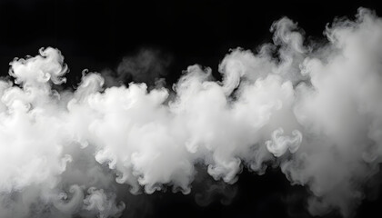 Panoramic view of the abstract fog or smoke move isolated on  black background. White cloudiness, mist, smoke or smog background isolated with white highlights, png